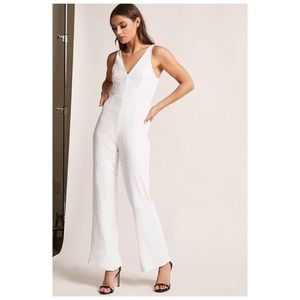 NWT Forever 21 White Wide Leg Full Sequin Jumpsuit